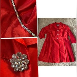 Mystique Collection By Ben Marc Trench coat Lined Taffeta Size 24 Red Holiday